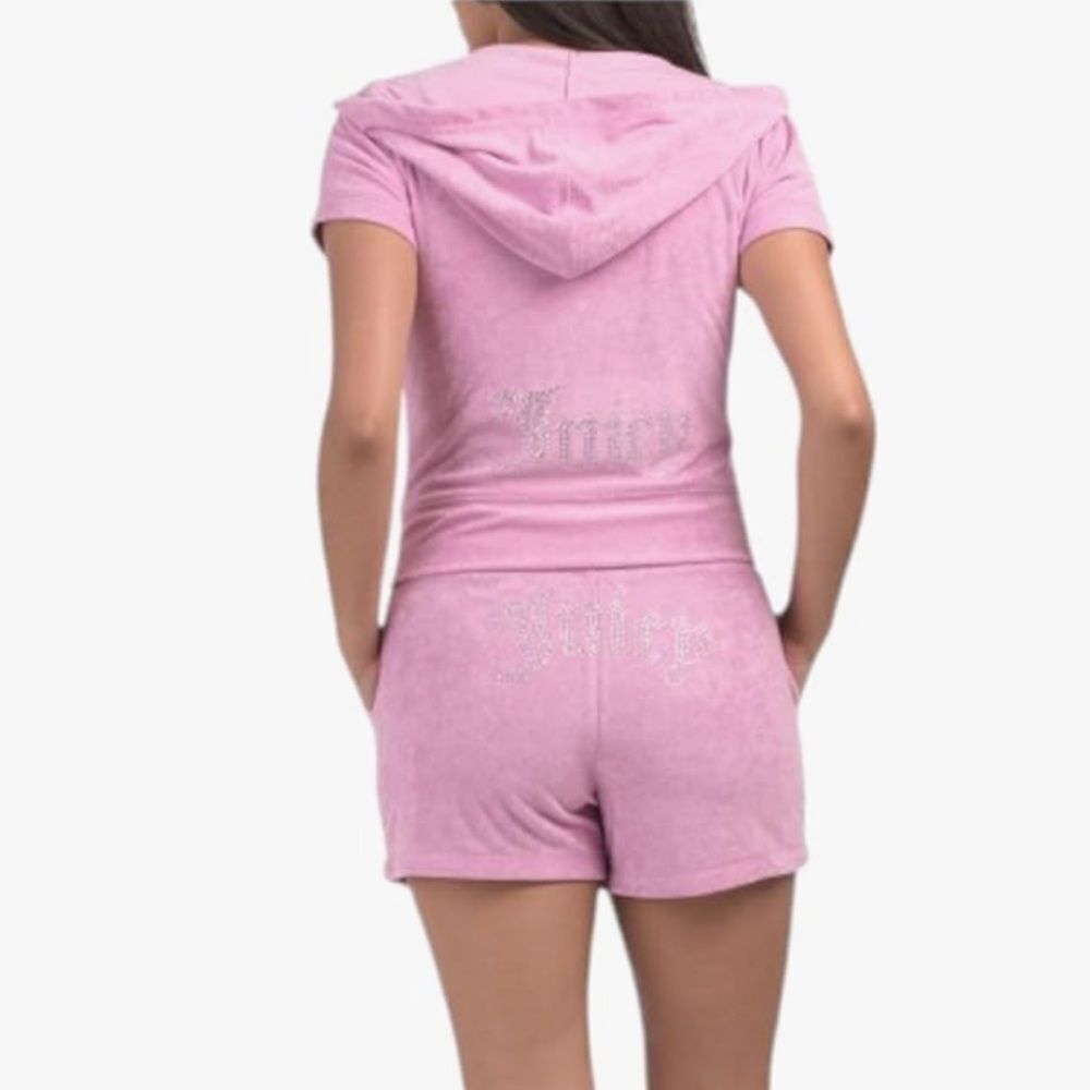 NWT Juicy Couture Women’s Bling rhinestone Towel Terry hoodie Shortie Set Size L